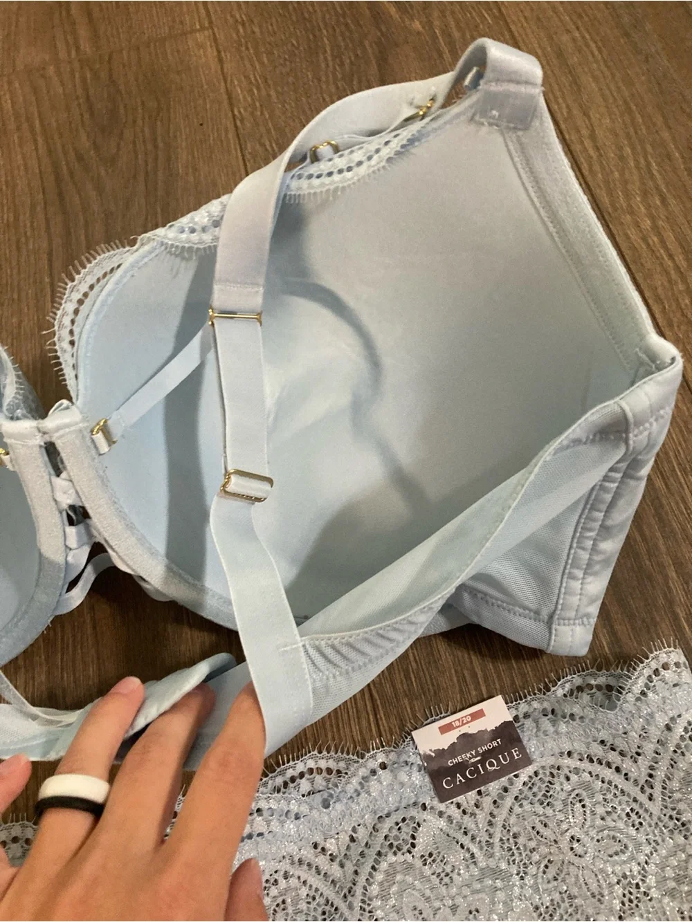Cacique Boost Balconette Bra Light Blue Lace With Pantie Set Size 42F 18/20